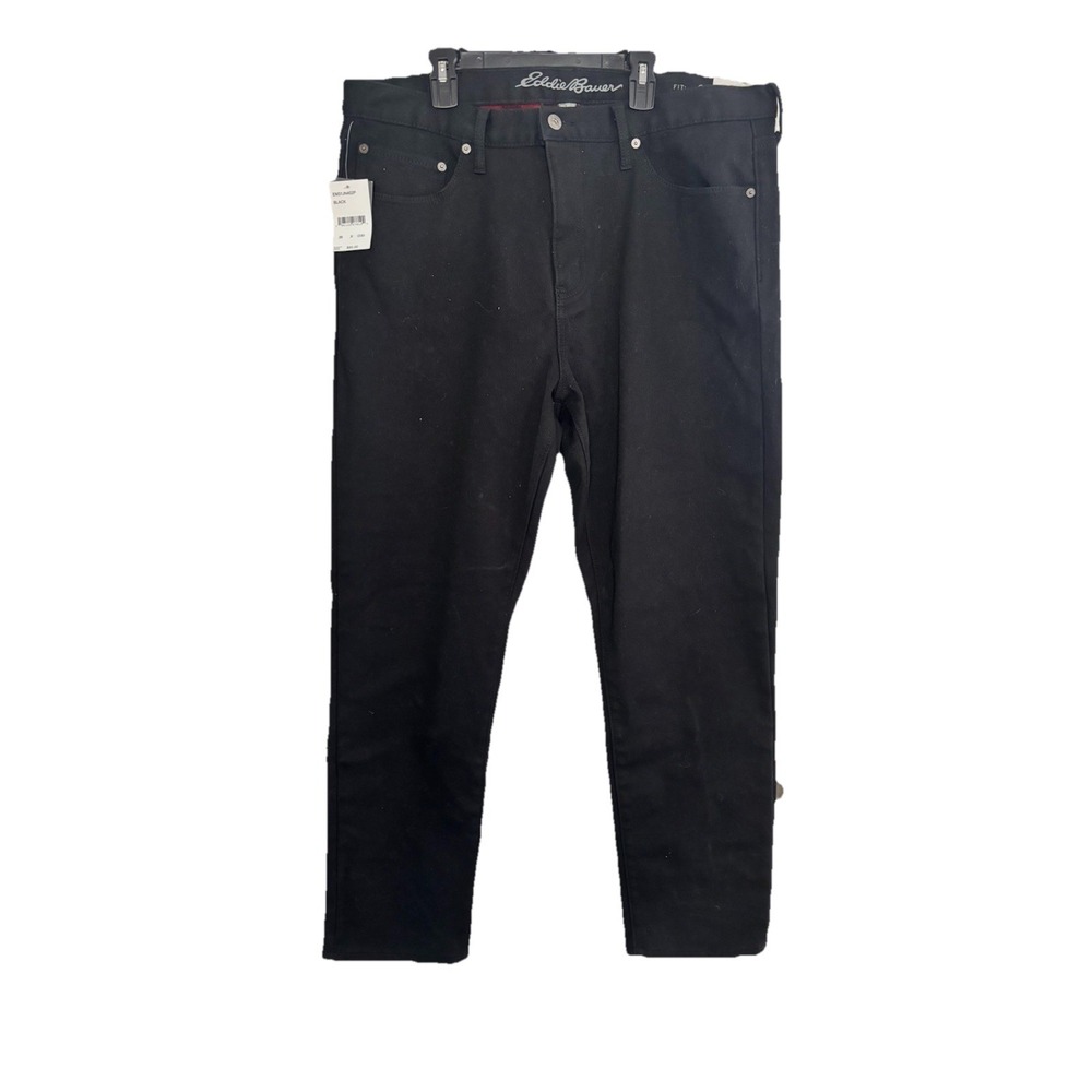 Eddie Bauer Jeans Mens 36x30 Black Flannel Lined Straight Fit Stretch Denim‎ NEW